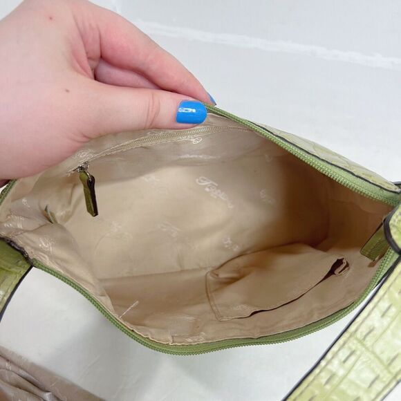 Fossil Green Leather Crocodile Embossed Shoulder Bag Purse Top Handle - Picture 4 of 8